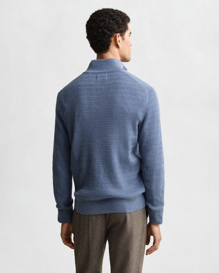 mini-zopfstrickpullover mit halbem reißverschluss – denimblau meliert