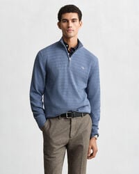 mini-zopfstrickpullover mit halbem reißverschluss – denimblau meliert