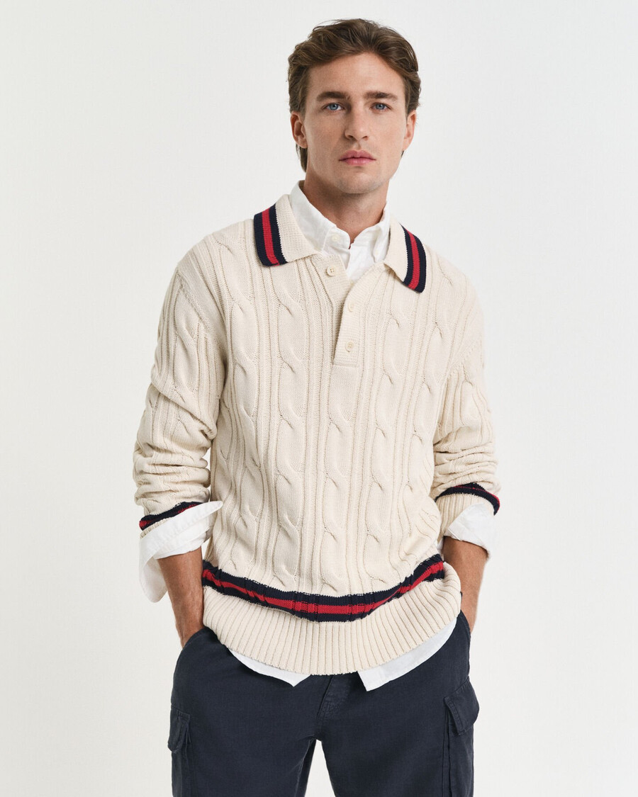 zopfstrick-polopullover – creme