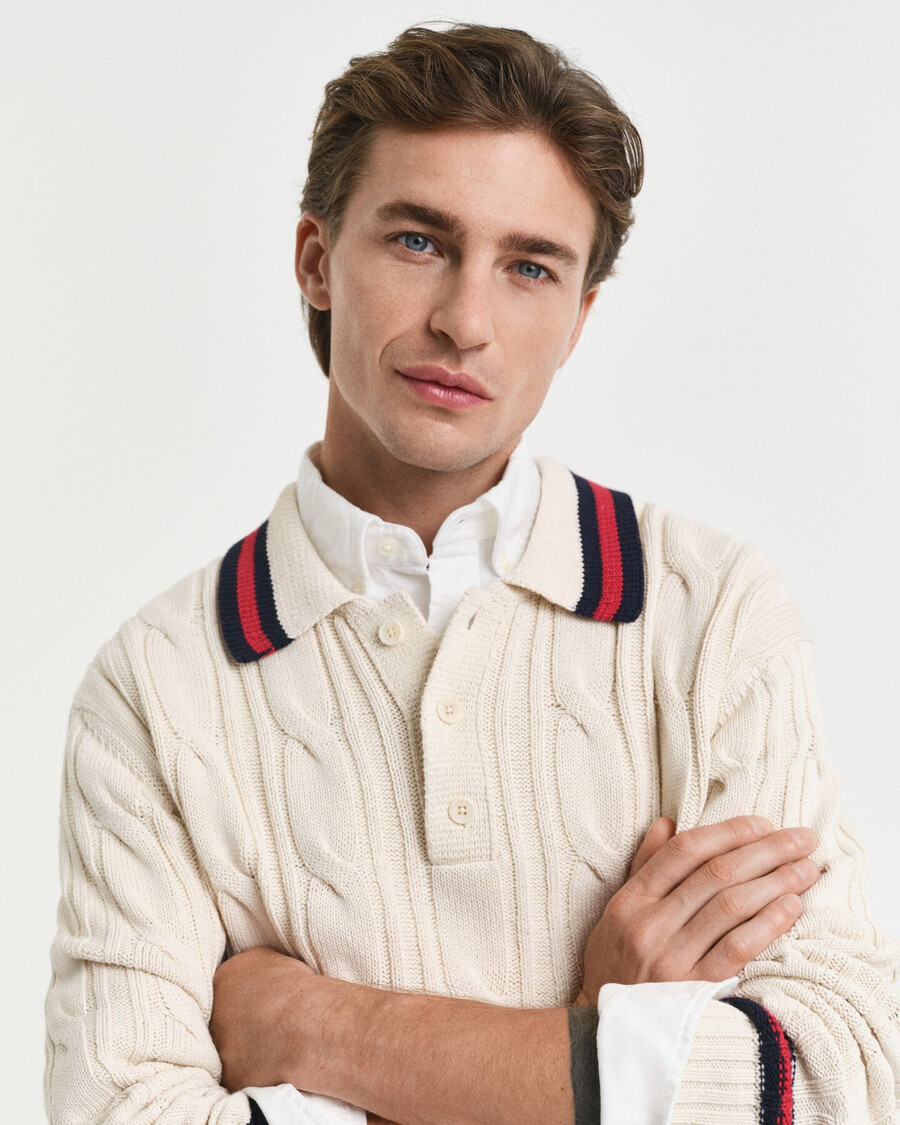 zopfstrick-polopullover – creme
