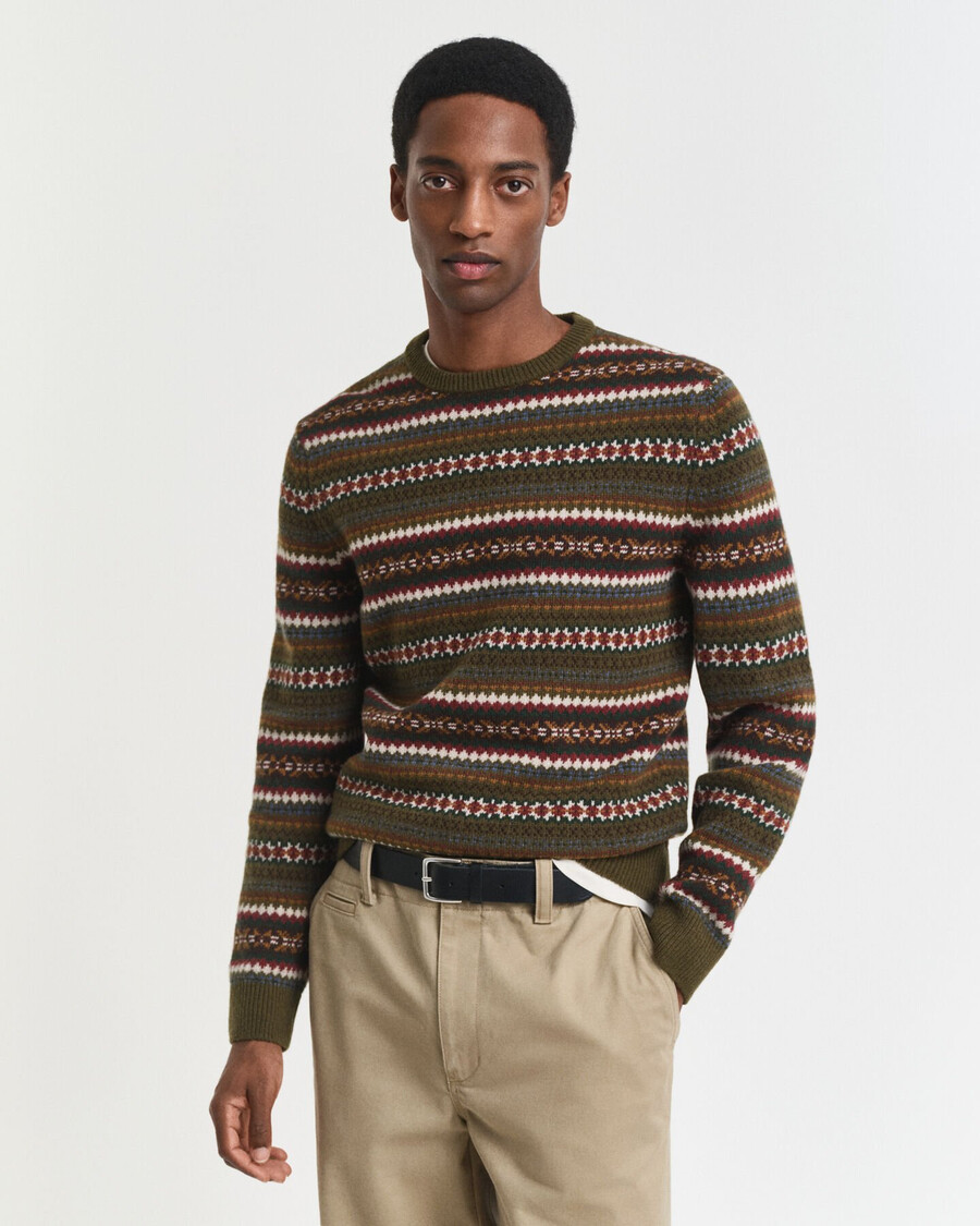 fair-isle-pullover mit rundhalsausschnitt – country green