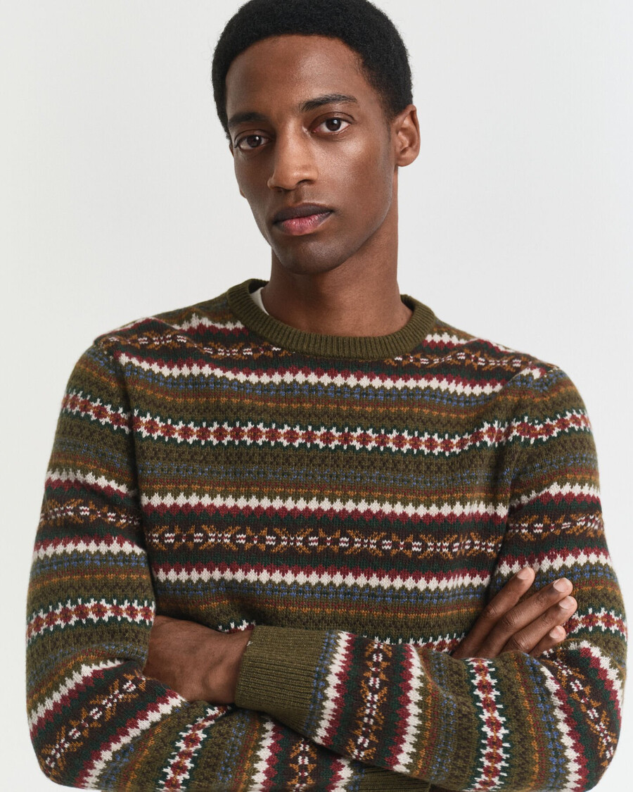 fair-isle-pullover mit rundhalsausschnitt – country green