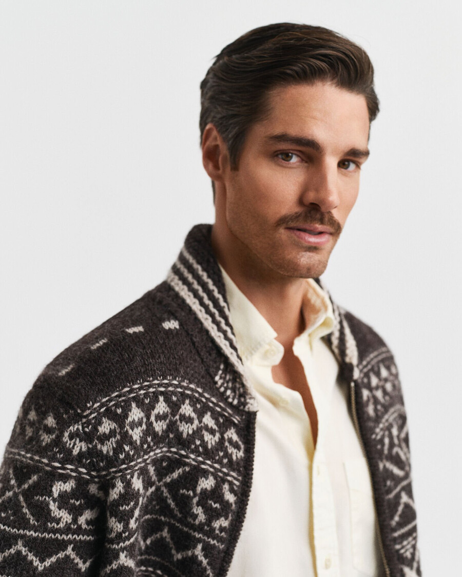 jacquard-strickjacke - braun meliert