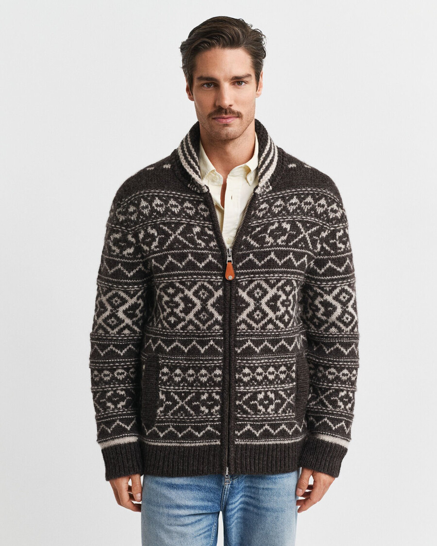 jacquard-strickjacke - braun meliert