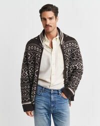 jacquard-strickjacke - braun meliert