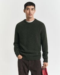 wollmischung nepps rundhalspullover – country green