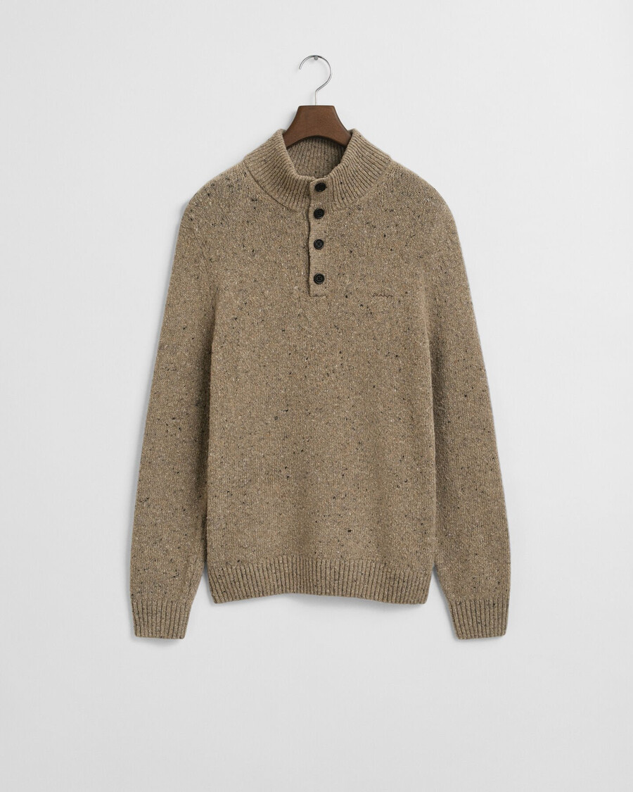 halbgeknöpfter pullover aus wollmischung von nepps – dunkelsandmeliert