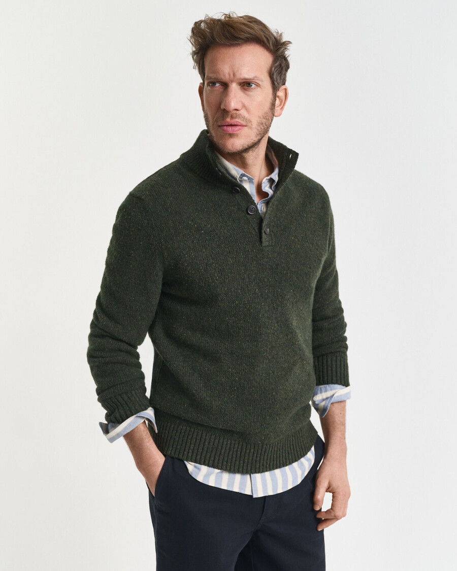 halbgeknöpfter pullover aus wollmischung von nepps – country green