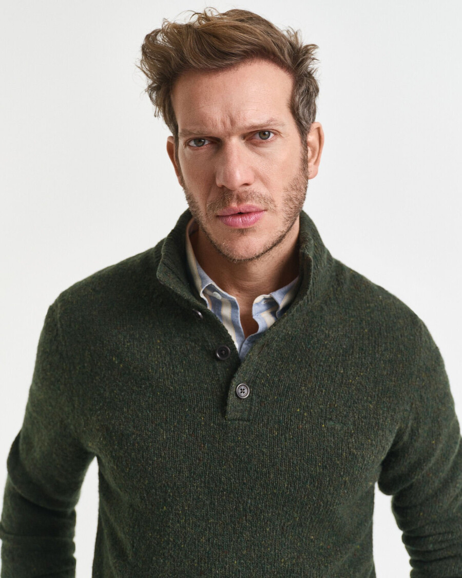 halbgeknöpfter pullover aus wollmischung von nepps – country green