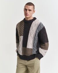 patchwork-pullover mit rundhalsausschnitt – dunkelbraun meliert