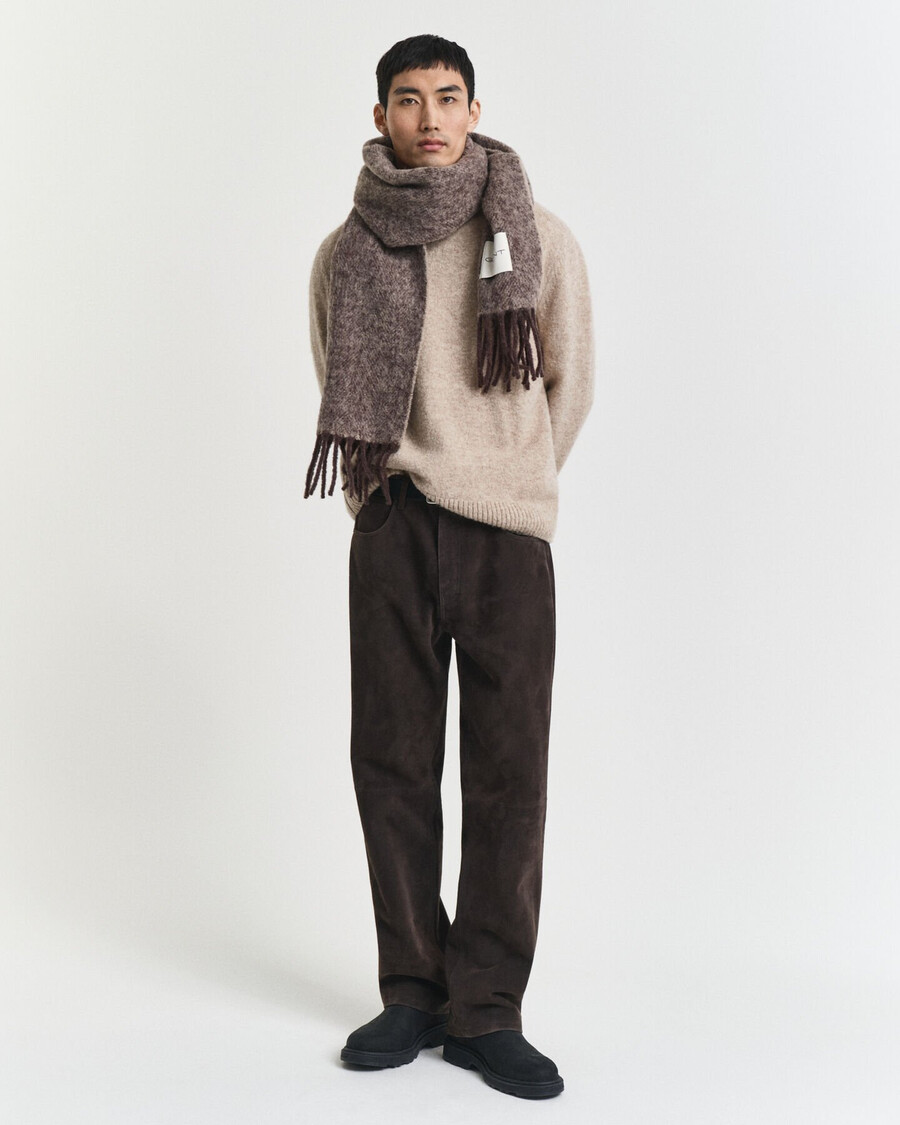 schottischer wollpullover mit rundhalsausschnitt – khaki-melange