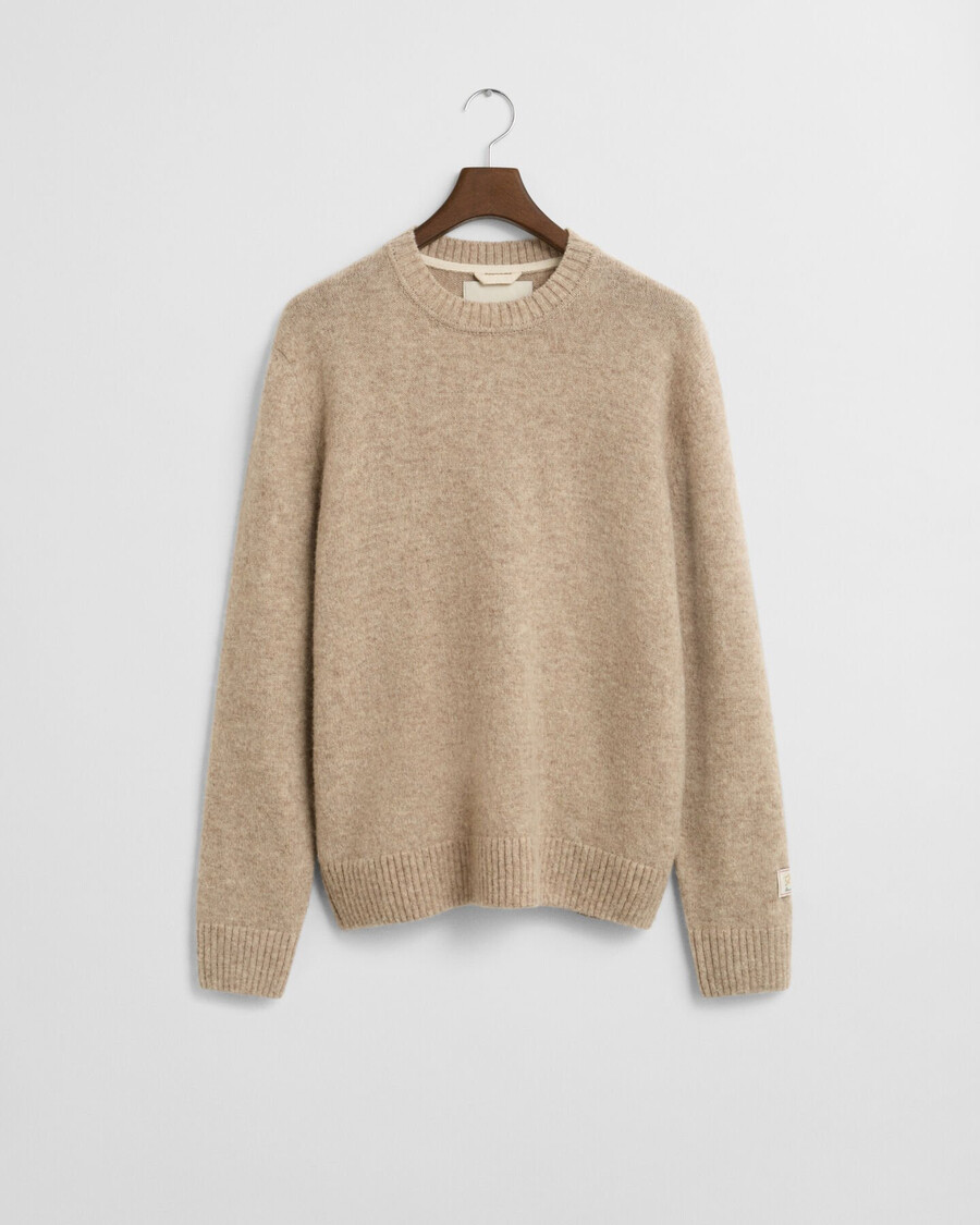 schottischer wollpullover mit rundhalsausschnitt – khaki-melange