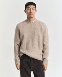 schottischer wollpullover mit rundhalsausschnitt – khaki-melange
