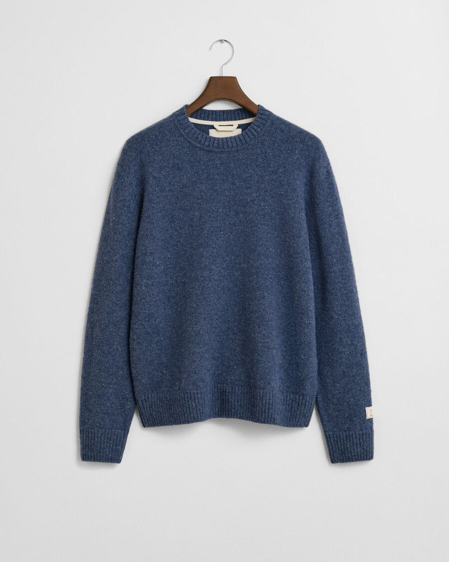 schottischer wollpullover mit rundhalsausschnitt – marine melange