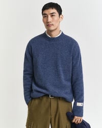 schottischer wollpullover mit rundhalsausschnitt – marine melange
