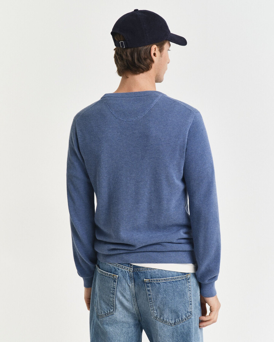 rundhalspullover aus baumwollpiqué – denimblau meliert