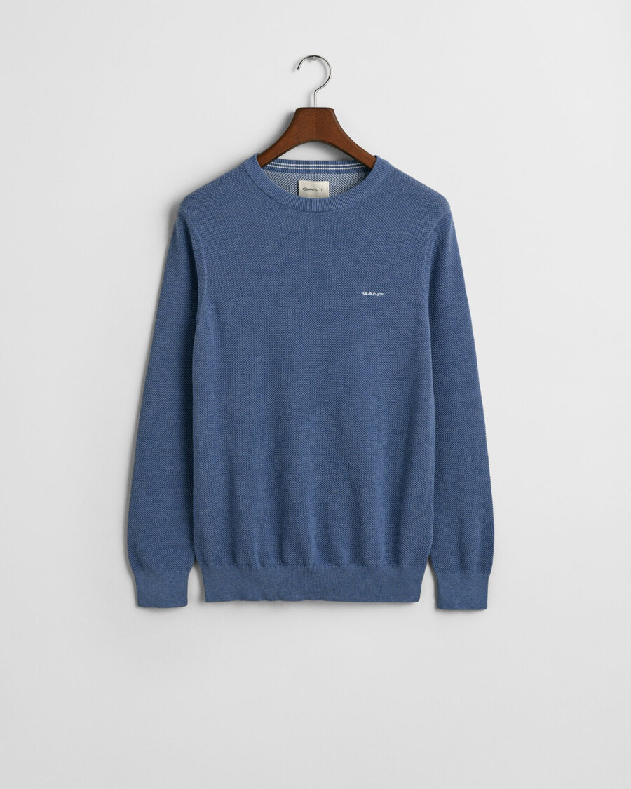 rundhalspullover aus baumwollpiqué – denimblau meliert