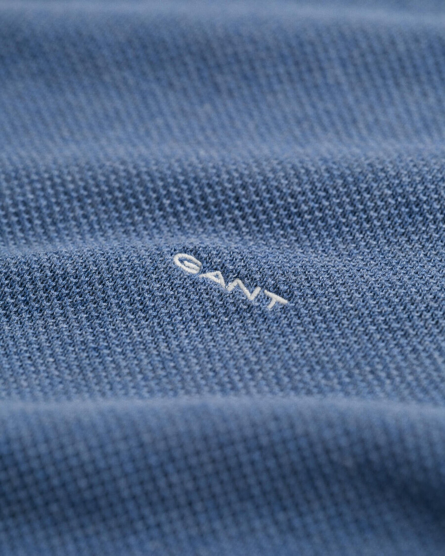 rundhalspullover aus baumwollpiqué – denimblau meliert