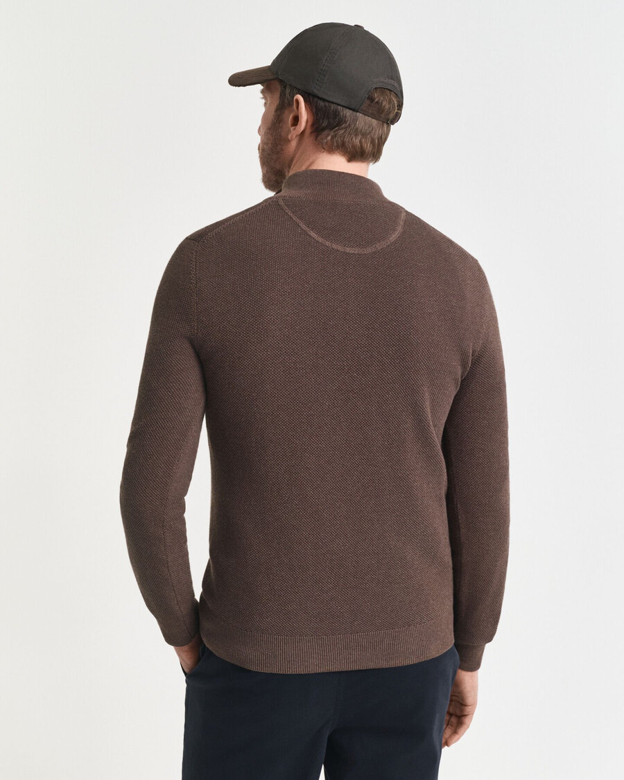 halbzip-pullover aus baumwollpiqué – braunmeliert