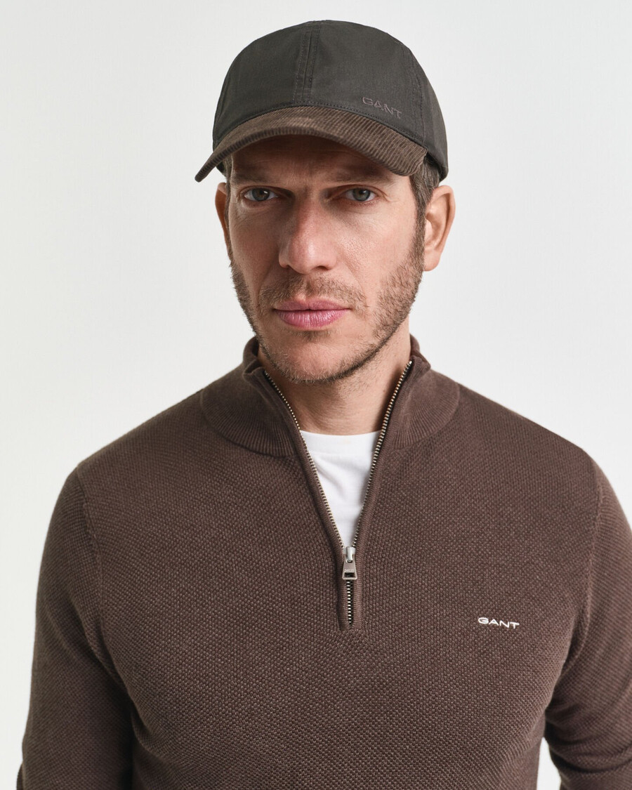 halbzip-pullover aus baumwollpiqué – braunmeliert