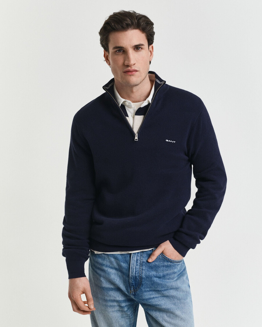 halbzip-pullover aus baumwollpiqué – abendblau