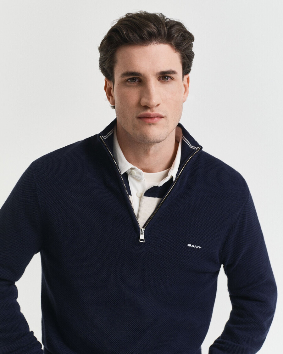 halbzip-pullover aus baumwollpiqué – abendblau