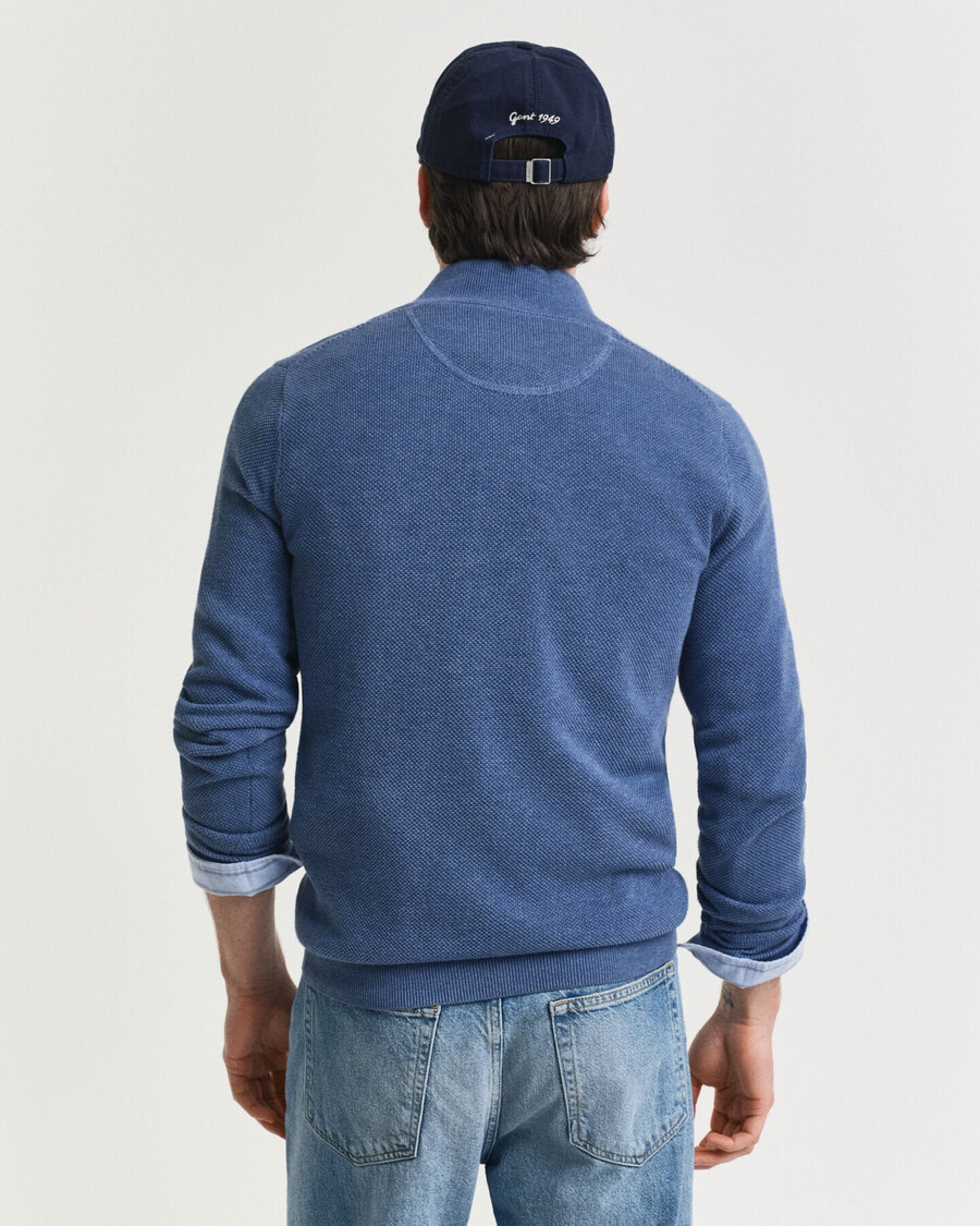 halbzip-pullover aus baumwollpiqué – denimblau meliert