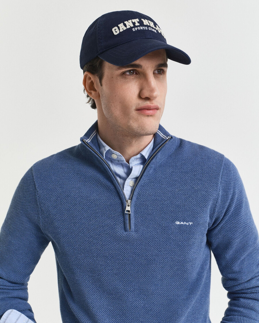 halbzip-pullover aus baumwollpiqué – denimblau meliert