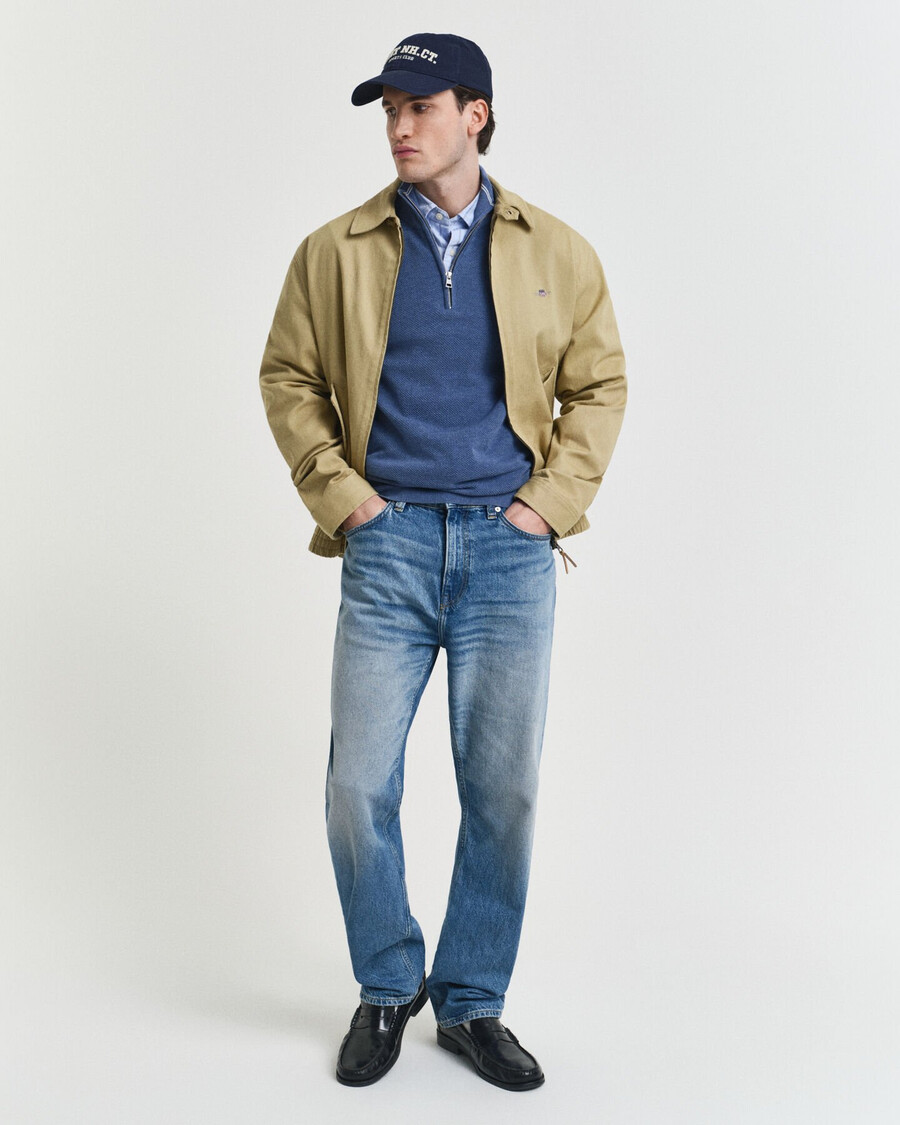 halbzip-pullover aus baumwollpiqué – denimblau meliert