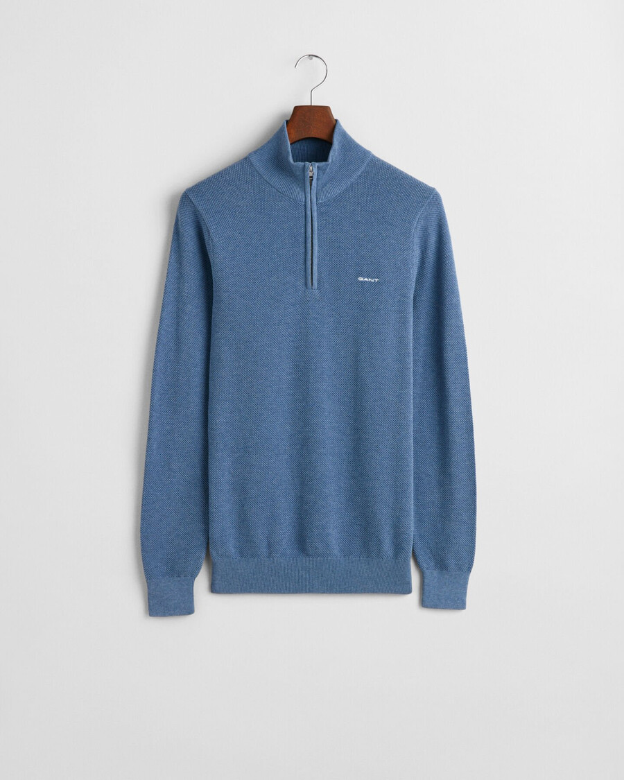 halbzip-pullover aus baumwollpiqué – denimblau meliert