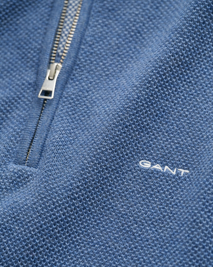 halbzip-pullover aus baumwollpiqué – denimblau meliert