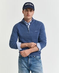 halbzip-pullover aus baumwollpiqué – denimblau meliert