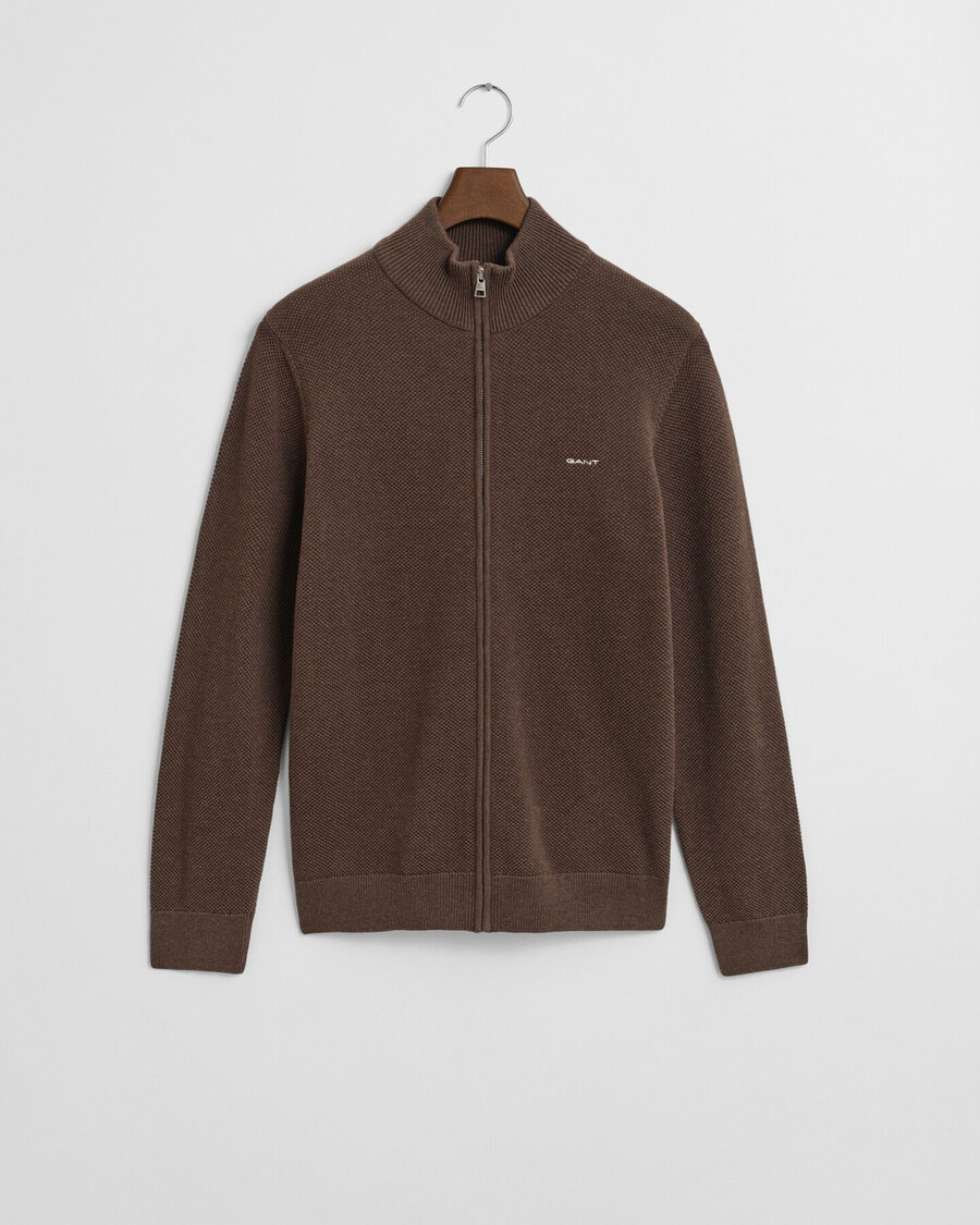 strickjacke mit reißverschluss aus baumwollpiqué – braun meliert