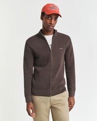 strickjacke mit reißverschluss aus baumwollpiqué – braun meliert