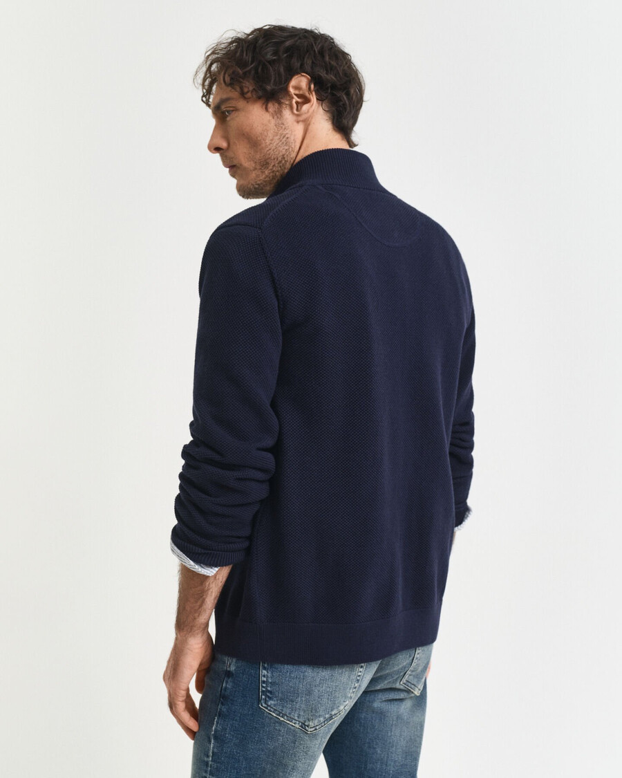 strickjacke mit reißverschluss aus baumwollpiqué – abendblau