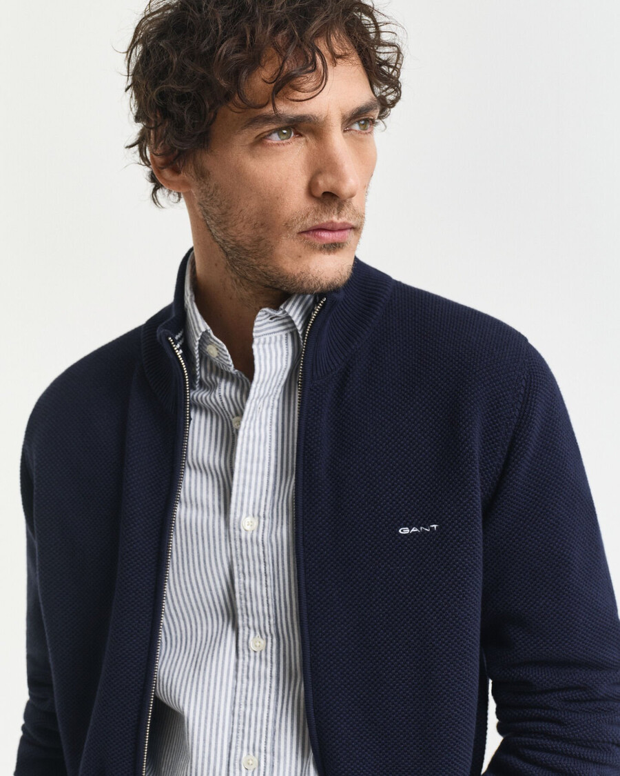 strickjacke mit reißverschluss aus baumwollpiqué – abendblau
