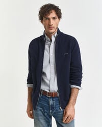 strickjacke mit reißverschluss aus baumwollpiqué – abendblau