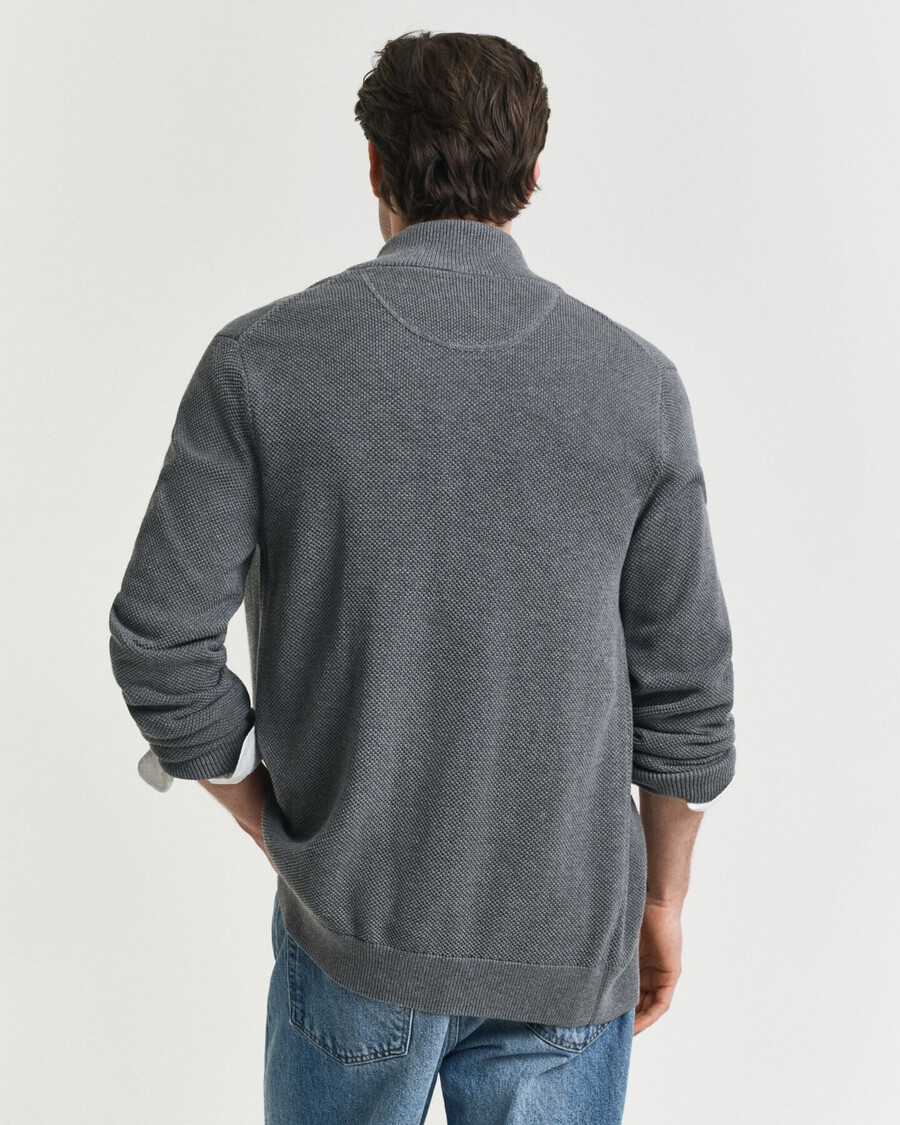 strickjacke mit reißverschluss aus baumwollpiqué – dunkelgrau meliert