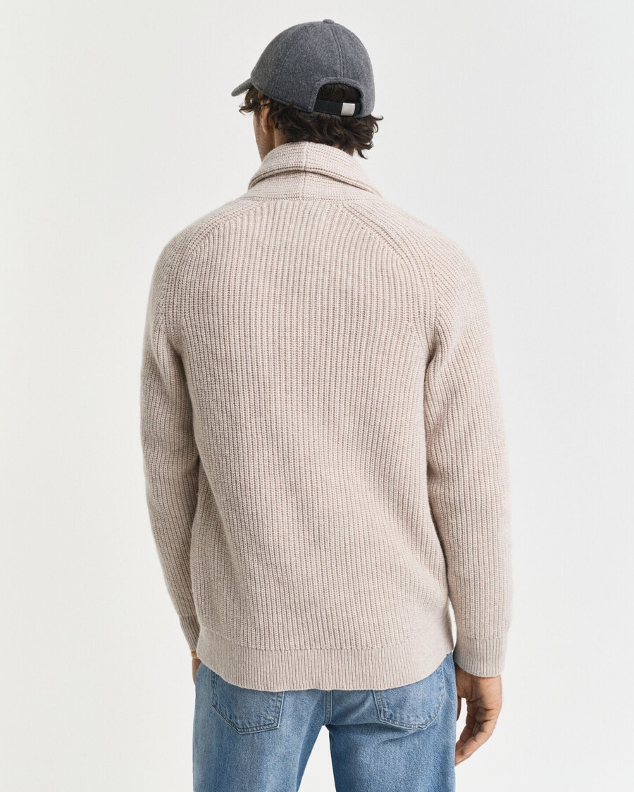 strickjacke mit schalkragen aus wollmischung – hellbeige melange