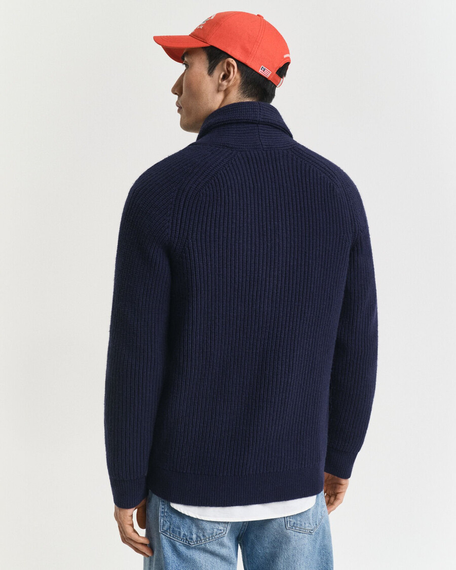 strickjacke mit schalkragen aus wollmischung – abendblau