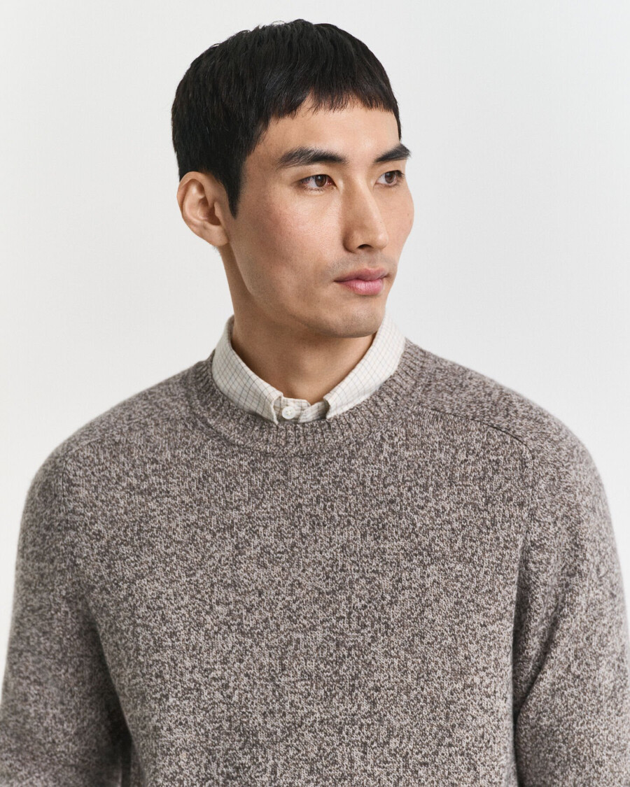mouliné pullover mit rundhalsausschnitt aus wollmischung – braunmeliert