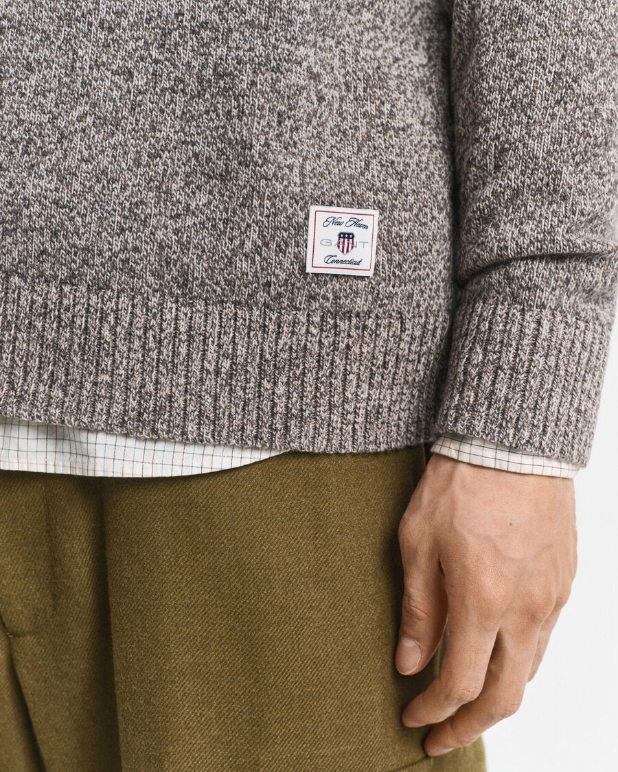 mouliné pullover mit rundhalsausschnitt aus wollmischung – braunmeliert
