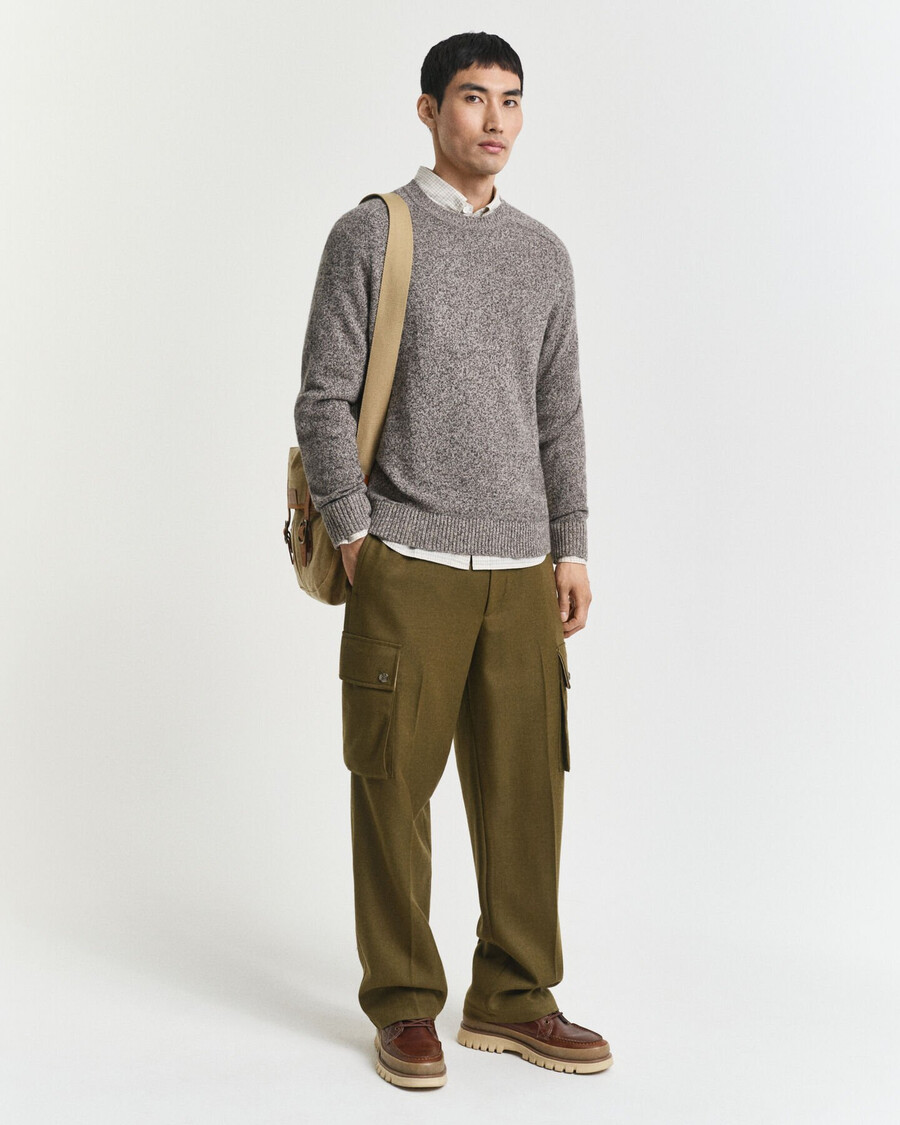 mouliné pullover mit rundhalsausschnitt aus wollmischung – braunmeliert