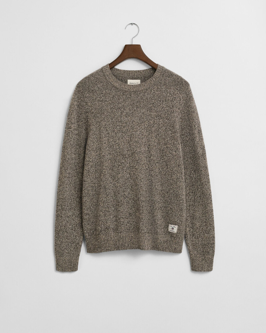 mouliné pullover mit rundhalsausschnitt aus wollmischung – braunmeliert