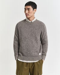 mouliné pullover mit rundhalsausschnitt aus wollmischung – braunmeliert