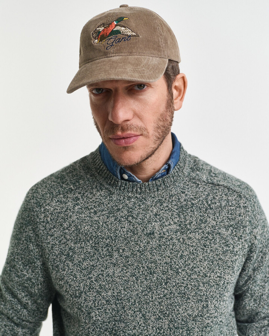 mouliné-pullover mit rundhalsausschnitt aus wollmischung – tartangrün