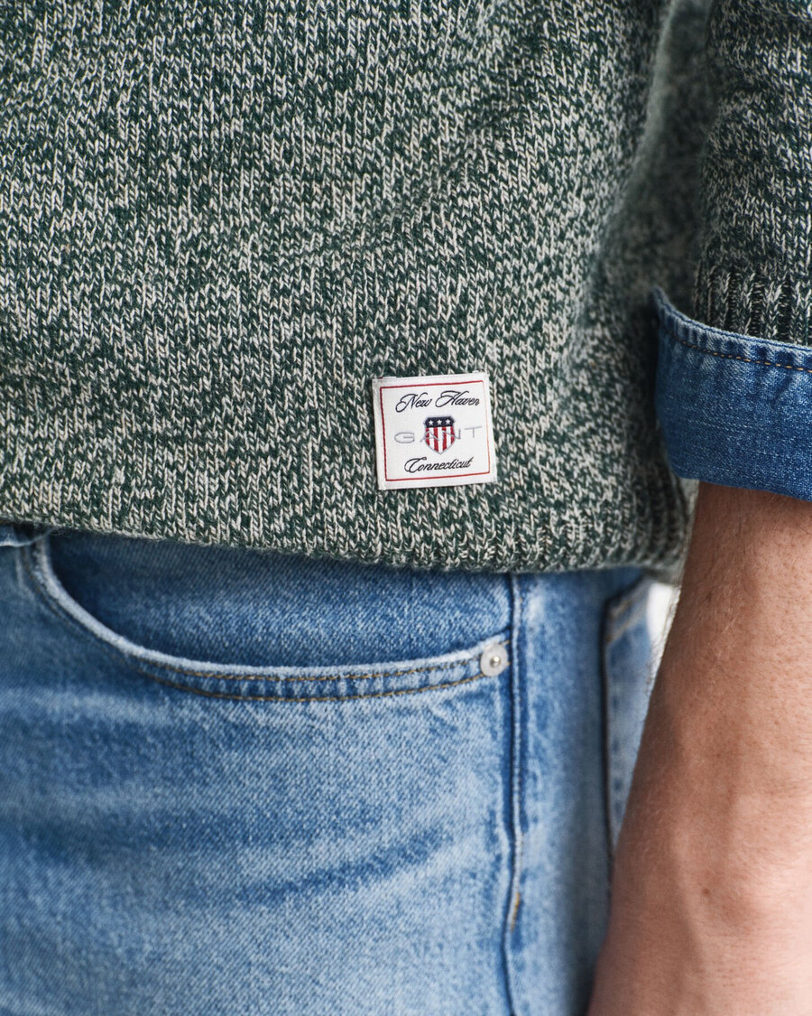 mouliné-pullover mit rundhalsausschnitt aus wollmischung – tartangrün