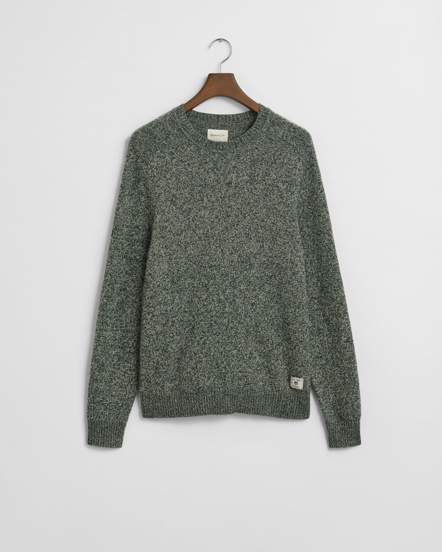 mouliné-pullover mit rundhalsausschnitt aus wollmischung – tartangrün