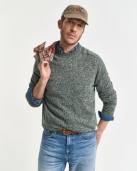 mouliné-pullover mit rundhalsausschnitt aus wollmischung – tartangrün
