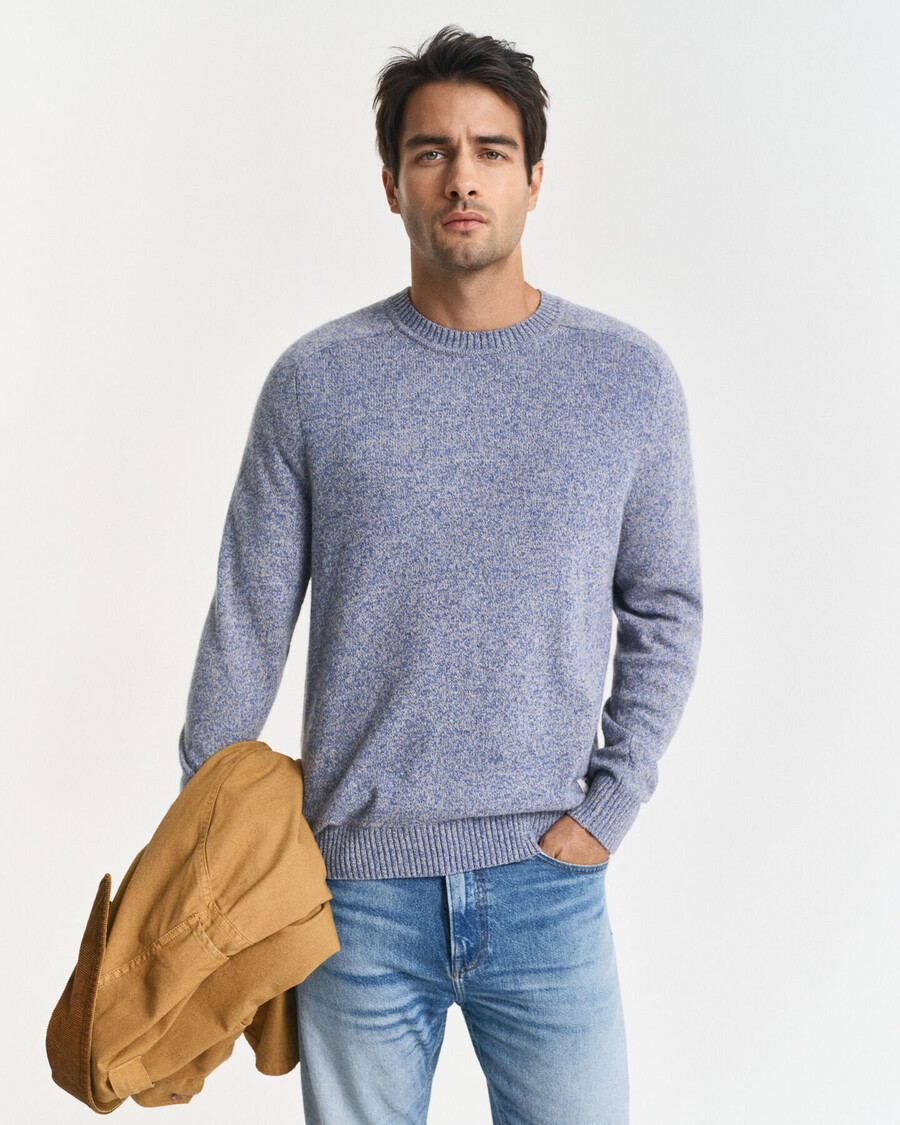 mouliné pullover mit rundhalsausschnitt aus wollmischung – denimblau meliert